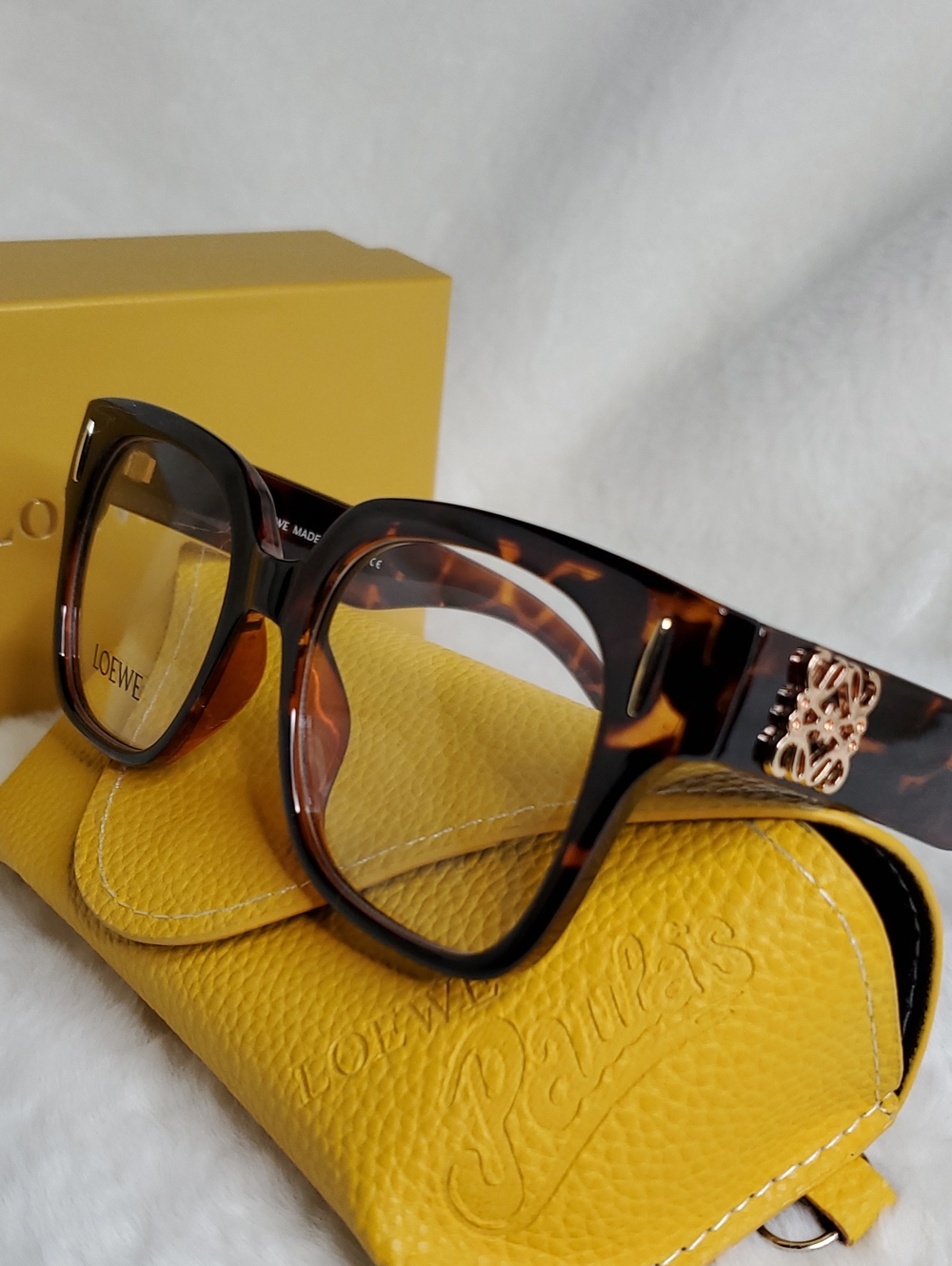 Loewe Tortoiseshell Square Frame Glasses with Yellow Loewe Case  Ready for RX.